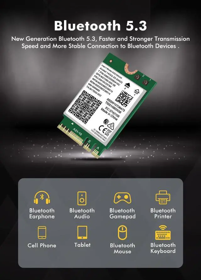 Alt view image 4 of 6 - WiFi 6E Wireless Card Intel AX210 NGW Bluetooth 5.3 Tri-Band 5400Mbps Network Adapter for Laptop Support Windows 10/11 (64bit) M.2/NGFF