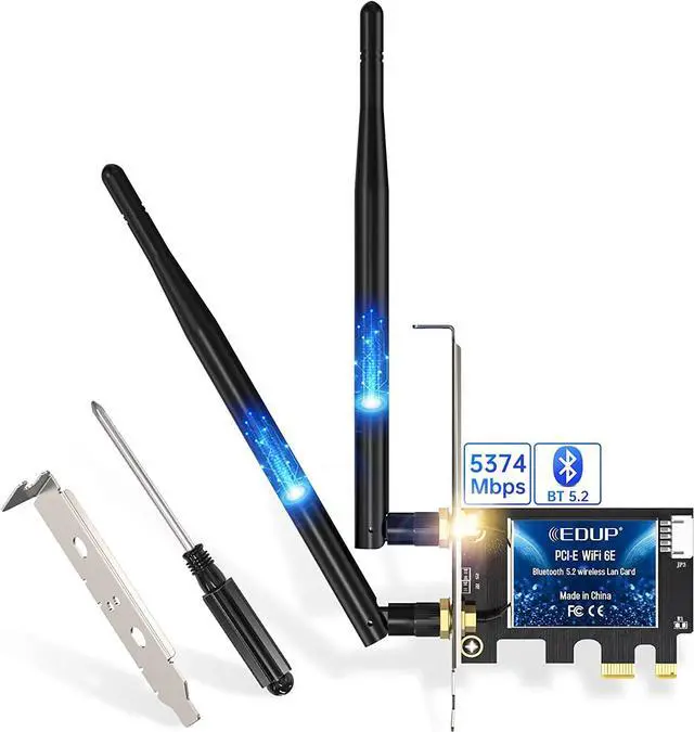 Main image of EDUP PCIe WiFi 6E Card Bluetooth 5.2 AX 5400 Mbps AX210 Tri-Band 6Ghz/5.8GHz/2.4GHz PCI-E Wireless WiFi Network Adapter Card for Desktop PC Windows10/11 64-bit