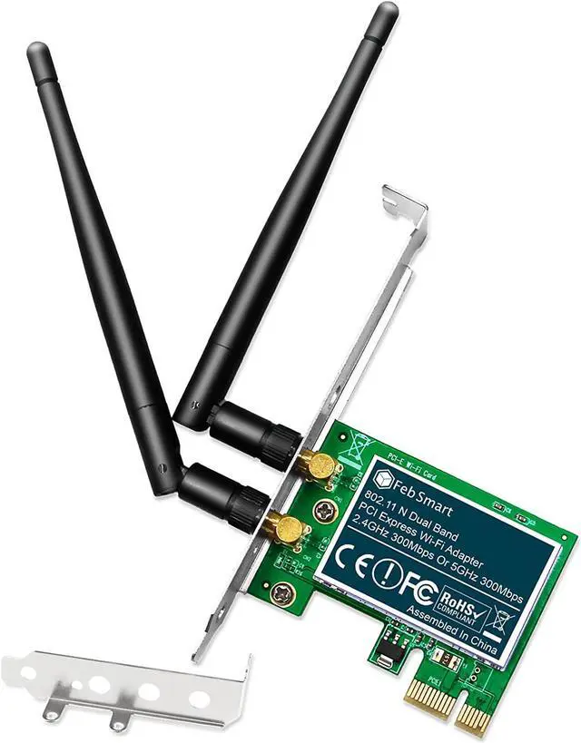 Main image of Wireless N Dual Band 600Mbps (2.4GHz 300Mbps or 5GHz 300Mbps) PCIE WiFi Adapter for Windows 11, 10, 8.x, 7, XP (32/64bit) and Windows Server Desktop PCs, 2X2 MIMO PCIE WiFi Card (FS-N600)