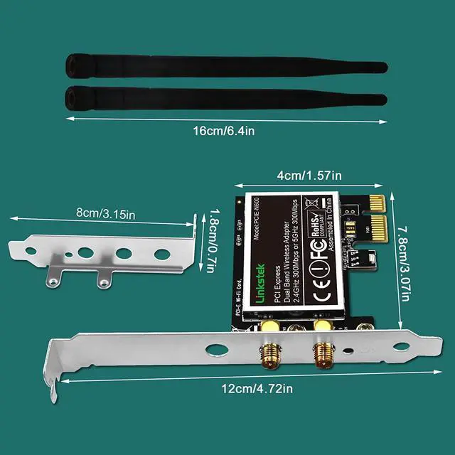 Alt view image 7 of 7 - Wireless N 600Mbps (2.4GHz 300Mbps and 5GHz 300Mbps) PCIE WiFi Adapter, PCIE WiFi Card, QUALCOMM Atheros AR946X Wireless Network Adapter for Windows 10 8.1 8 7 XP Desktop PCs (PCIE-N600)