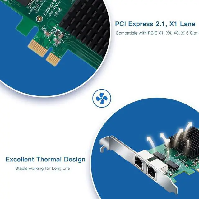 Alt view image 4 of 7 - Gigabit Dual NIC with Intel 82576 Chip, 1Gb Network Card Compare to Intel E1G42ET NIC, 2 RJ45 Ports, PCI Express 2.1 X1, Ethernet Card with Low Profile for Windows/Windows Server/Linux