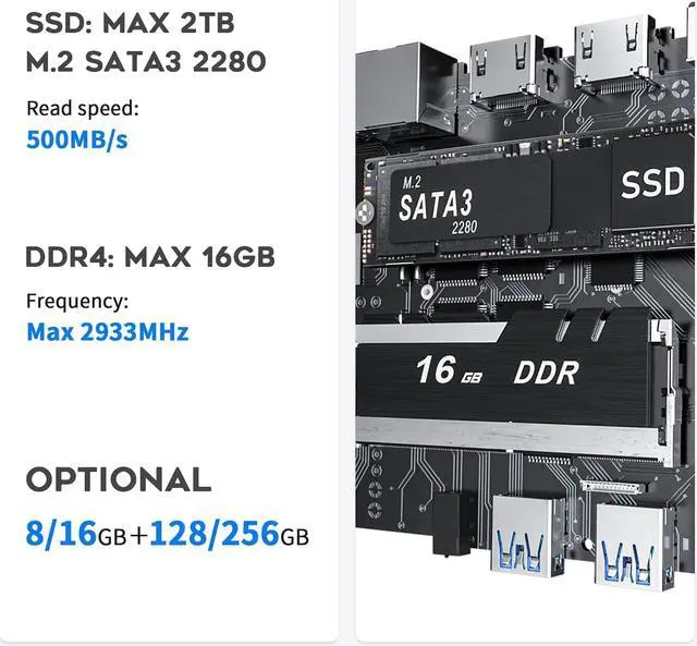 Alt view image 4 of 7 - Beelink New 11 Generation Intel N5095 Processor (up to 2.9GHZ), Mini PC,Mini Computer with 8GB DDR4 RAM/ 256GB M.2 SATA SSD, Supports Extended HDD & SSD/4K 60FPS/Dual HDMI/ WiFi5 /BT5.0