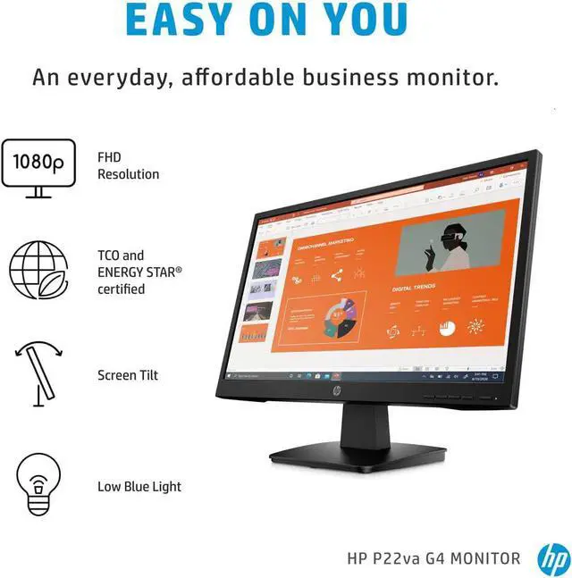 Alt view image 3 of 12 - HP P22va G4 21.5 inch 1080P Computer Monitor FHD 7ms 60hz VESA Mountable, Black