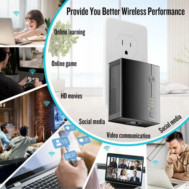 Alt view image 7 of 7 - 2023 WiFi Extender, Wireless Signal Booster Long Range up to 9998 sq.ft and 50+ Devices,1-Tap Setup Internet Extender with Ethernet Port, Internet Booster for Home, 5 Modes,Wireless Internet Repeater