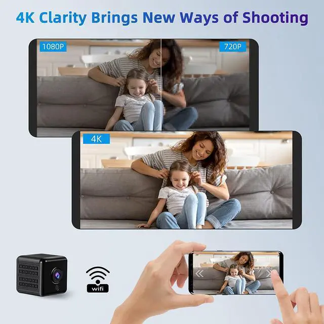 Alt view image 3 of 7 - 4K Spy Camera Hidden Camera,Ebarsenc UHD WiFi Wireless Mini Camera/Battery Operated Nanny Cam/Small Camera for Home Security/Indoor Camera with Motion Detection Night Vision/Surveillance Camera
