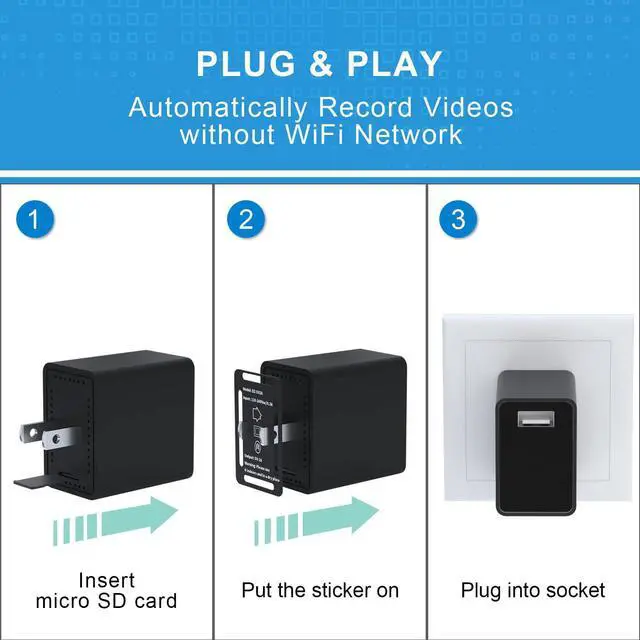 Alt view image 6 of 7 - GooSpy Hidden Camera Charger - Mini WiFi Spy Camera - Full HD 1080P - 140 Degree Wide Angle - Small Indoor Nanny Cam - Tiny USB Charger Cameras