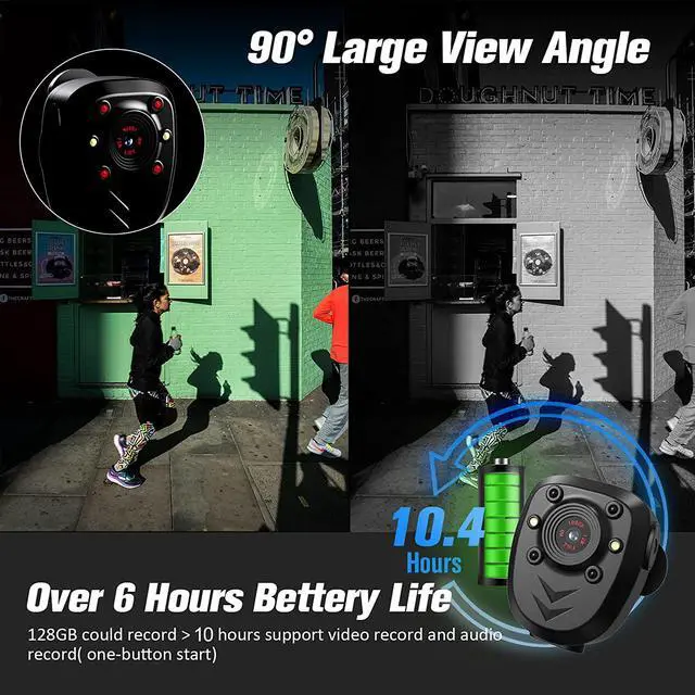 Alt view image 3 of 7 - Mini Body Camera Video Recorder Built-in 128GB Memory Card with Night Vision IR & Loop Record HD 1080P, 4-6 HR Battery Life Wearable Police Cam for Home, Outdoor, Law Enforcement, Security Guard