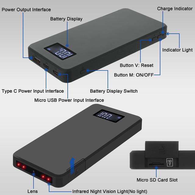 Alt view image 7 of 7 - Spy Camera Wi-Fi Hidden Camera, 10000 mAh Large Capacity Portable Mini Spy Hidden Cam, 1080P Wireless Video Nanny Cameras with Phone App Motion Detection Night Vision Home Security