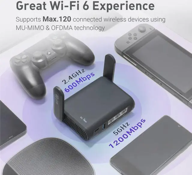 Alt view image 3 of 7 - GL.iNet GL-AXT1800 (Slate AX) Pocket-Sized Wi-Fi 6 Gigabit Travel Router, Extender/Repeater for Hotel&Public Network Storage, VPN Client&Server, OpenWrt, Adguard Home, USB 3.0, TF Card Slot