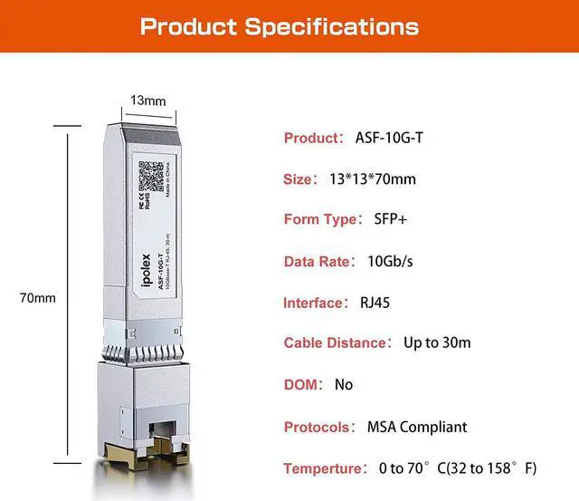 Alt view image 5 of 7 - 1.25/2.5/5/10G SFP+ RJ45 Copper Transceiver, 10GBase-T RJ-45 SFP+ Module, Compatible for  SFP-10G-T-S, Ubiquiti UniFi UF-RJ45-10G, Mikrotik, Fortinet, Netgear, TP-Link (CAT.6a/CAT7, 30m), Ipolex