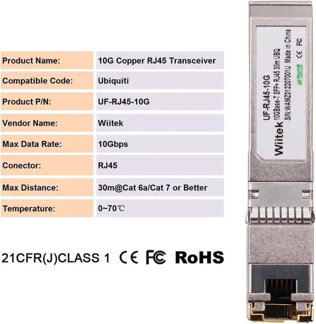 Alt view image 3 of 6 - 10G SFP+ to RJ45 Copper Modules, 1.25G/2.5G/5G/10GBase-T Ethernet Copper to SFP+ Transceiver Compatible for Ubiquiti Unifi UF-RJ45-10G /uacc-cm-rj45-mg (Cat 6a/7 or Better, 30-Meter)