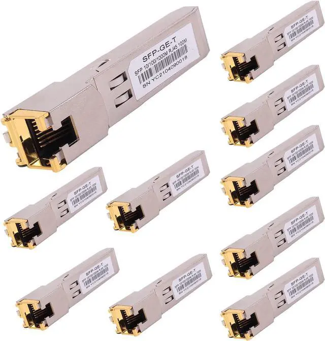 Main image of 10PCS 1000BASE-T Gigabit SFP to RJ45 Copper Ethernet Modular Transceiver for ,Meraki,Ubiquiti,D/TP Link,Supermicro,Netgear,Broadcom, 1.25G SFP-T CAT5E/CAT6 up to 100m Mikrotik S-RJ01