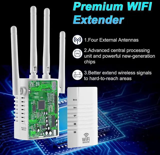 Alt view image 2 of 7 - WiFi Extender 1200Mbps, WiFi Range Extender Signal Booster up to 8000sq.ft, WiFi Extenders Signal Booster for Home, WiFi Amplifier WiFi Range Extender, Wireless Internet Repeater, 1-Tap Setup