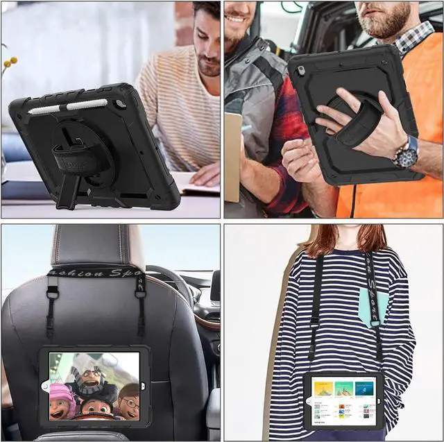 Alt view image 4 of 7 - Pad 9th/ 8th/ 7th Generation Case 10.2 with Screen Protector Pencil Holder [360 Rotating Hand Strap] &Stand, Drop-Proof Case for Pad 10.2 inch 2021/2020/2019 (Yellowish+Pink)