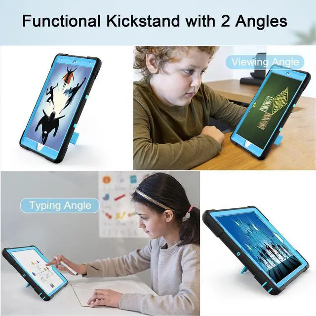 Alt view image 3 of 7 - Cantis Case for ipad 9th Generation/ 8th Generation/ 7th Generation Slim Heavy Duty Shockproof Rugged Protective Case with Built-in Stand for iPad 10.2 inch 2021/2020/2019 Black+Blue