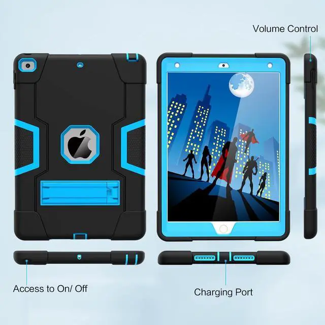 Alt view image 7 of 7 - Cantis Case for ipad 9th Generation/ 8th Generation/ 7th Generation Slim Heavy Duty Shockproof Rugged Protective Case with Built-in Stand for iPad 10.2 inch 2021/2020/2019 Black+Blue