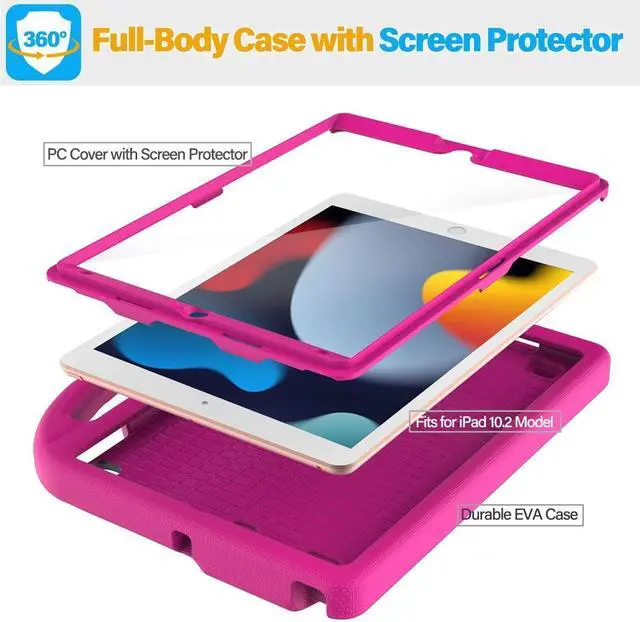 Alt view image 5 of 7 - SUPLIK Kids Case for iPad 9th/8th/7th Generation - iPad 10.2 inch 2021/2020/2019 Case with Built-in Screen Protector Durable Shockproof Handle Stand Kids Cover for  iPad 7/8/9 Gen Pink