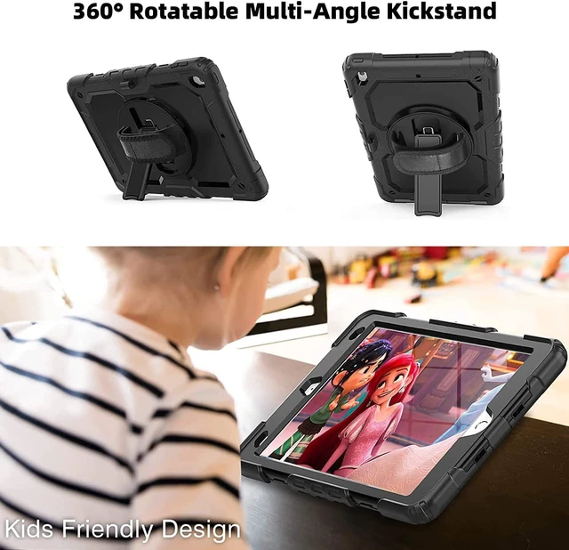 Alt view image 4 of 7 - BLOSOMEET Case for iPad 9th/8th/7th Generation 2021/2020/2019 10.2 Inch with Tempered Glass Screen Protector & Pencil Holder,Protective Kids iPad 10.2 Case Cover w/Stand Hand Shoulder Strap,Black