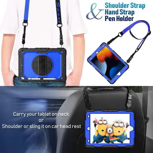 Alt view image 5 of 7 - iPad 9th/ 8th/ 7th Generation Case (iPad 10.2 Case, iPad 9/8/ 7 Gen Case): with Strong Protection, Screen Protector, Hand Strap, Shoulder Strap, Rotating Stand, Pencil Holder - Dark Blue