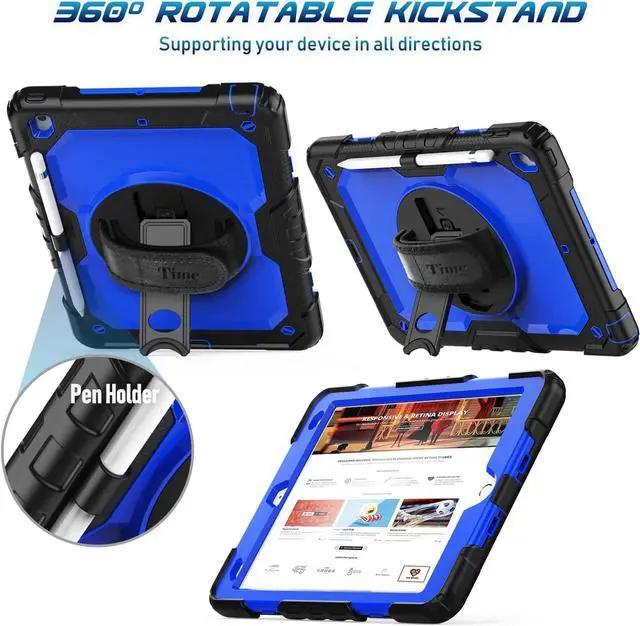 Alt view image 6 of 7 - iPad 9th/ 8th/ 7th Generation Case (iPad 10.2 Case, iPad 9/8/ 7 Gen Case): with Strong Protection, Screen Protector, Hand Strap, Shoulder Strap, Rotating Stand, Pencil Holder - Dark Blue