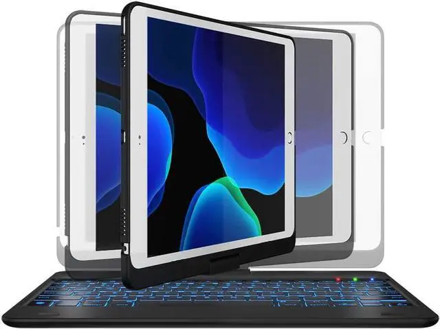 Alt view image 6 of 7 - For iPad Keyboard Case for iPad 2018 (6th Gen) - iPad 2017 (5th Gen) - iPad Pro 9.7 - iPad Air 2 & 1 - Thin & Light - 360 Rotatable - Wireless/BT - Backlit 10 Color - iPad Case with Keyboard (Black)