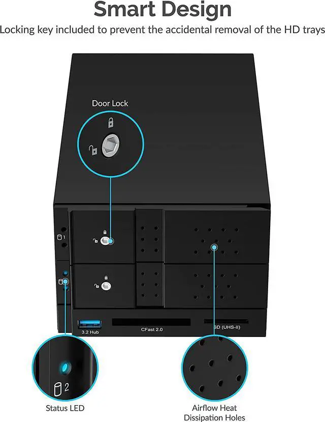 Alt view image 3 of 7 - Sabrent USB 3.2 4-Bay 3.5" SATA Hard Drive Tray-Less Docking Station (DS-2BCR) (2-Bay USB C + RAID)