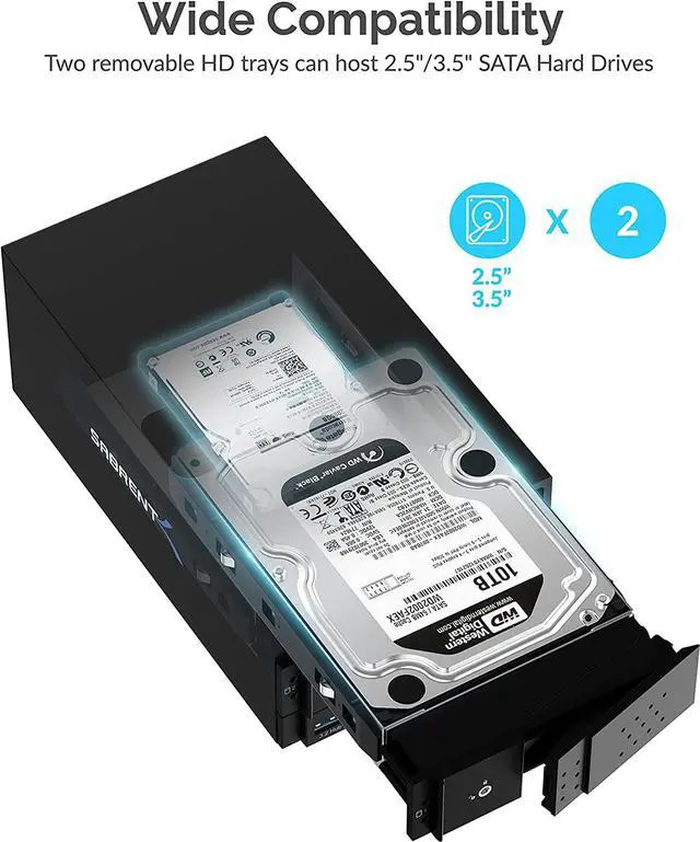Alt view image 5 of 7 - Sabrent USB 3.2 4-Bay 3.5" SATA Hard Drive Tray-Less Docking Station (DS-2BCR) (2-Bay USB C + RAID)