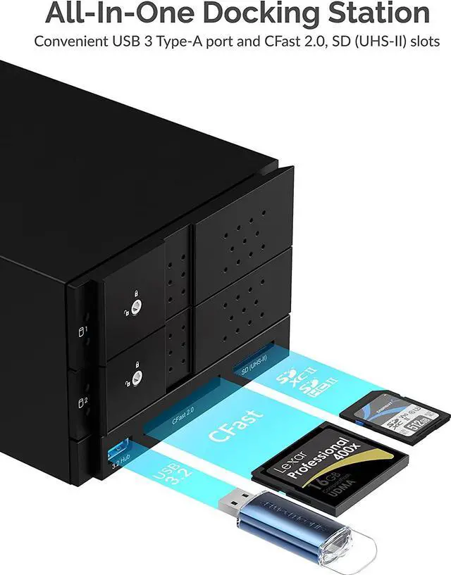 Alt view image 7 of 7 - Sabrent USB 3.2 4-Bay 3.5" SATA Hard Drive Tray-Less Docking Station (DS-2BCR) (2-Bay USB C + RAID)