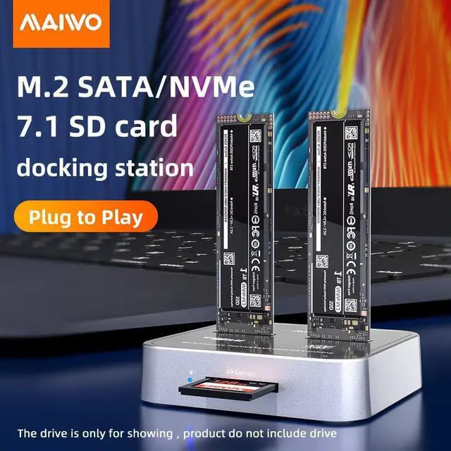 Alt view image 2 of 7 - MAIWO K3016SD 2 Bay M.2 NVMe SATA Dual Protocol Docking Station,USB3.1 GEN2 SSD Duplicator, SD Express Card Reader Base.(Not Support Clone)