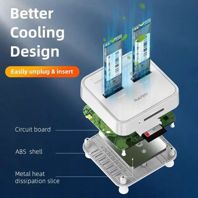 Alt view image 4 of 7 - MAIWO K3016SD 2 Bay M.2 NVMe SATA Dual Protocol Docking Station,USB3.1 GEN2 SSD Duplicator, SD Express Card Reader Base.(Not Support Clone)