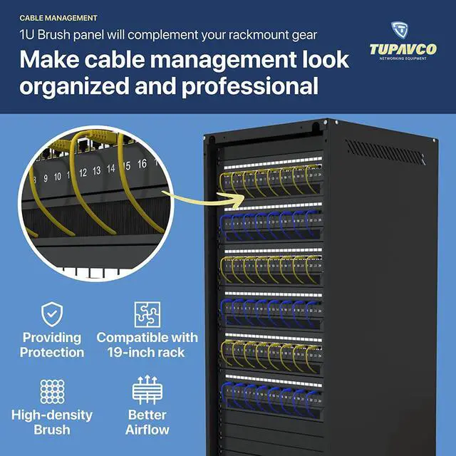 Alt view image 3 of 7 - 1U Brush Panel (2 Pack) 19 inch Rackmount Strip Cable Management Spacer for Network Server Rack Cabinet Enclosure - High Density Filler (Increased Airflow - Decreased Dust Accumulation) Tupavco TP1710