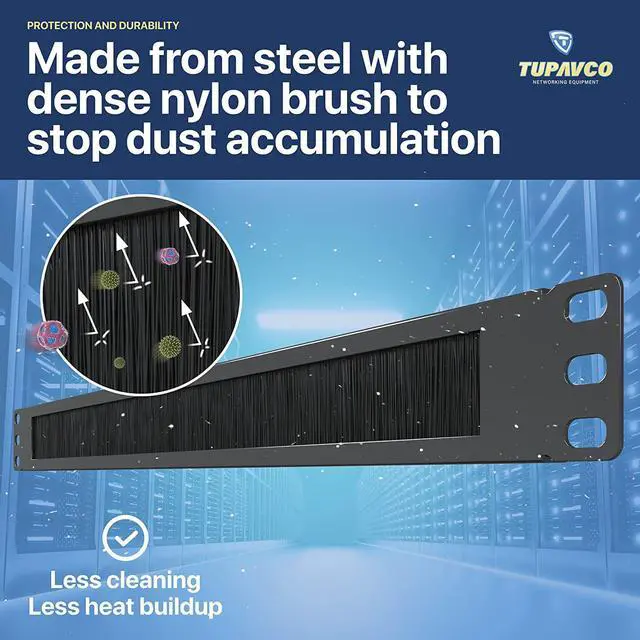 Alt view image 5 of 7 - 1U Brush Panel (2 Pack) 19 inch Rackmount Strip Cable Management Spacer for Network Server Rack Cabinet Enclosure - High Density Filler (Increased Airflow - Decreased Dust Accumulation) Tupavco TP1710