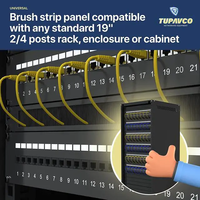 Alt view image 6 of 7 - 1U Brush Panel (2 Pack) 19 inch Rackmount Strip Cable Management Spacer for Network Server Rack Cabinet Enclosure - High Density Filler (Increased Airflow - Decreased Dust Accumulation) Tupavco TP1710