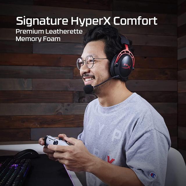 Alt view image 8 of 8 - HyperX Cloud Alpha Wireless - Gaming Headset for PC, 300-hour battery life, DTS Headphone X Spatial Audio, Memory foam, Dual Chamber Drivers, Noise-canceling mic, Durable aluminum frame (Black-Red)