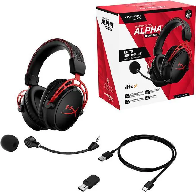 Alt view image 7 of 7 - HyperX Cloud Alpha Wireless - Gaming Headset for PC, 300-hour battery life, DTS Headphone:X Spatial Audio, Memory foam, Dual Chamber Drivers, Noise-canceling mic, Durable aluminum frame,Red