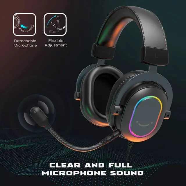Alt view image 4 of 7 - Gaming Headset for PC-Wired Headphones with Microphone-7.1 Surround Sound Computer USB Headset for Laptop, Streaming Headphones on PS4/PS5, with EQ Mode, RGB, Soft Ear Pads - AmpliGame H6