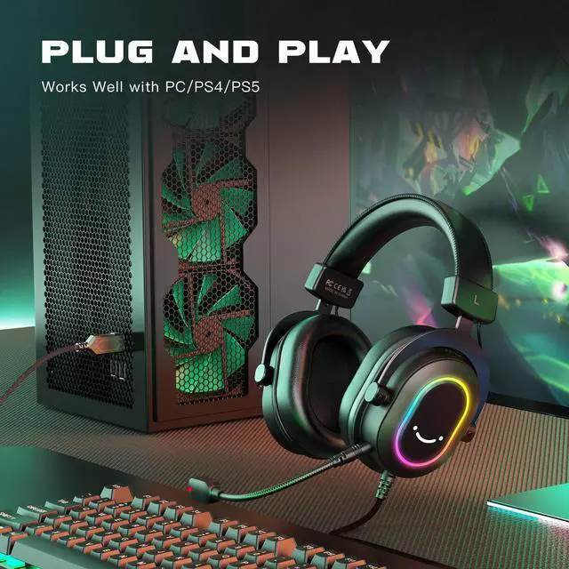 Alt view image 7 of 7 - Gaming Headset for PC-Wired Headphones with Microphone-7.1 Surround Sound Computer USB Headset for Laptop, Streaming Headphones on PS4/PS5, with EQ Mode, RGB, Soft Ear Pads - AmpliGame H6
