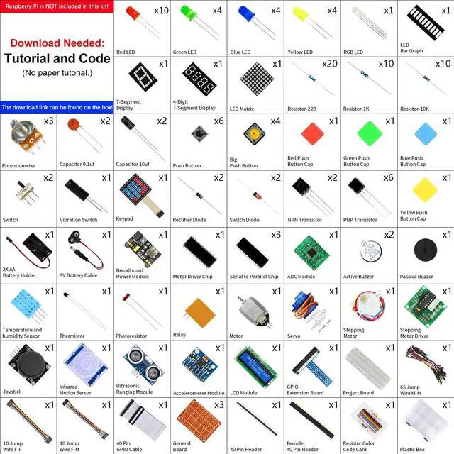 Alt view image 2 of 7 - Ultimate Starter Kit for Raspberry Pi 5 4 B 3 B+ 400 Zero 2 W, 962-Page Detailed Tutorial, Python C Java Scratch Processing Code, 223 Items, 128 Projects (Raspberry Pi NOT Included)