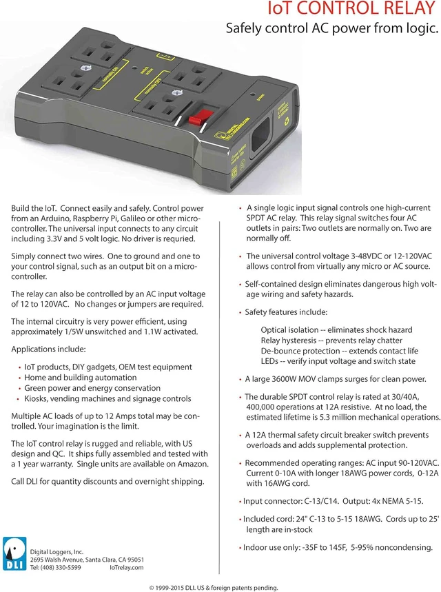 Alt view image 3 of 3 - Iot Relay - Enclosed High-power Power Relay for , Raspberry Pi, PIC or Wifi, Relay Shield, Automatic