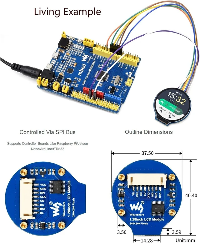 Alt view image 3 of 7 - 1.28inch Round LCD IPS Module 240x240 Resolution 65K RGB Colors SPI Interface for Arduino/Raspberry Pi/Jetson Nano/STM32