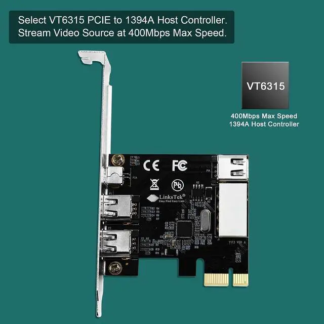 Alt view image 2 of 7 - LinksTek 4-Ports 1394A PCIE FireWire 400 Expansion Card for Windows Desktop PCs, 3X 6Pin and 1X 4Pin 1394A 400Mbps Ports, with 4Pin-6Pin 1394A Cables and Low Profile Bracket (PCIE-1394A)