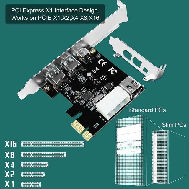 Alt view image 5 of 7 - LinksTek 4-Ports 1394A PCIE FireWire 400 Expansion Card for Windows Desktop PCs, 3X 6Pin and 1X 4Pin 1394A 400Mbps Ports, with 4Pin-6Pin 1394A Cables and Low Profile Bracket (PCIE-1394A)