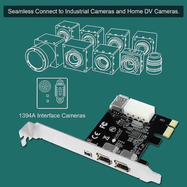 Alt view image 3 of 7 - LinksTek 4-Ports 1394A PCIE FireWire 400 Expansion Card for Windows Desktop PCs, 3X 6Pin and 1X 4Pin 1394A 400Mbps Ports, with 4Pin-6Pin 1394A Cables and Low Profile Bracket (PCIE-1394A)