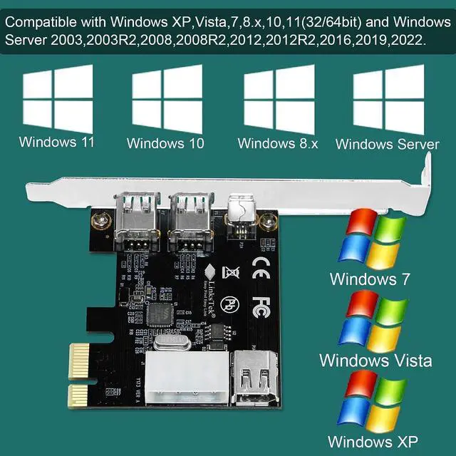Alt view image 4 of 7 - LinksTek 4-Ports 1394A PCIE FireWire 400 Expansion Card for Windows Desktop PCs, 3X 6Pin and 1X 4Pin 1394A 400Mbps Ports, with 4Pin-6Pin 1394A Cables and Low Profile Bracket (PCIE-1394A)