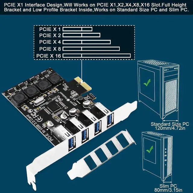 Alt view image 7 of 7 - FebSmart PCIE 4-Ports Superspeed 5Gbps USB 3.0 Expansion Card for Windows 11, 10, 8.x, 7, Vista, XP Desktop PCs, Built in FebSmart Self-Powered Technology, No Need Additional Power Supply (FS-U4L-Pro)