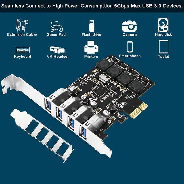 Alt view image 4 of 7 - FebSmart PCIE 4-Ports Superspeed 5Gbps USB 3.0 Expansion Card for Windows 11, 10, 8.x, 7, Vista, XP Desktop PCs, Built in FebSmart Self-Powered Technology, No Need Additional Power Supply (FS-U4L-Pro)