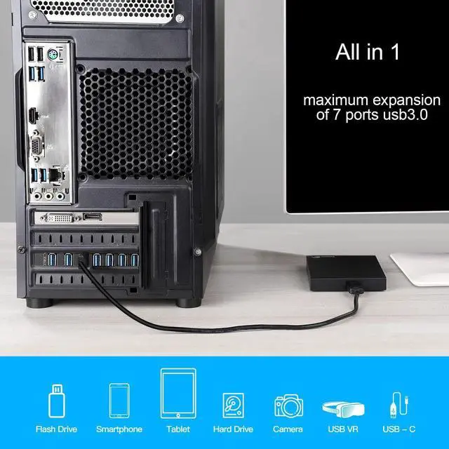Alt view image 2 of 7 - PCI-E to USB 3.0 7-Port(7X USB-A ) Expansion Card ,PCI Express USB Add in Card , Internal USB3 Hub Converter for Desktop PC Host Card Support Windows 10/8/7/XP and MAC OS 10.8.2 Above