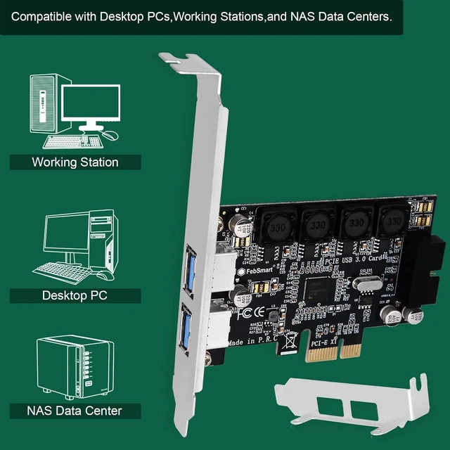 Alt view image 5 of 7 - 1X 19Pin USB 3.0 Header and 2X USB-A Ports PCIE USB 3.0 5Gbps Expansion Card for Windows and Linux Desktop PCs, Built in Self-Powered Technology, No Need Additional Power Supply (FS-HA-Pro)