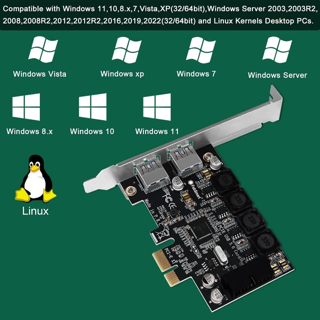 Alt view image 6 of 7 - 1X 19Pin USB 3.0 Header and 2X USB-A Ports PCIE USB 3.0 5Gbps Expansion Card for Windows and Linux Desktop PCs, Built in Self-Powered Technology, No Need Additional Power Supply (FS-HA-Pro)