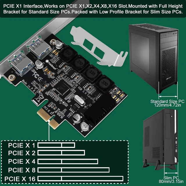 Alt view image 7 of 7 - 1X 19Pin USB 3.0 Header and 2X USB-A Ports PCIE USB 3.0 5Gbps Expansion Card for Windows and Linux Desktop PCs, Built in Self-Powered Technology, No Need Additional Power Supply (FS-HA-Pro)
